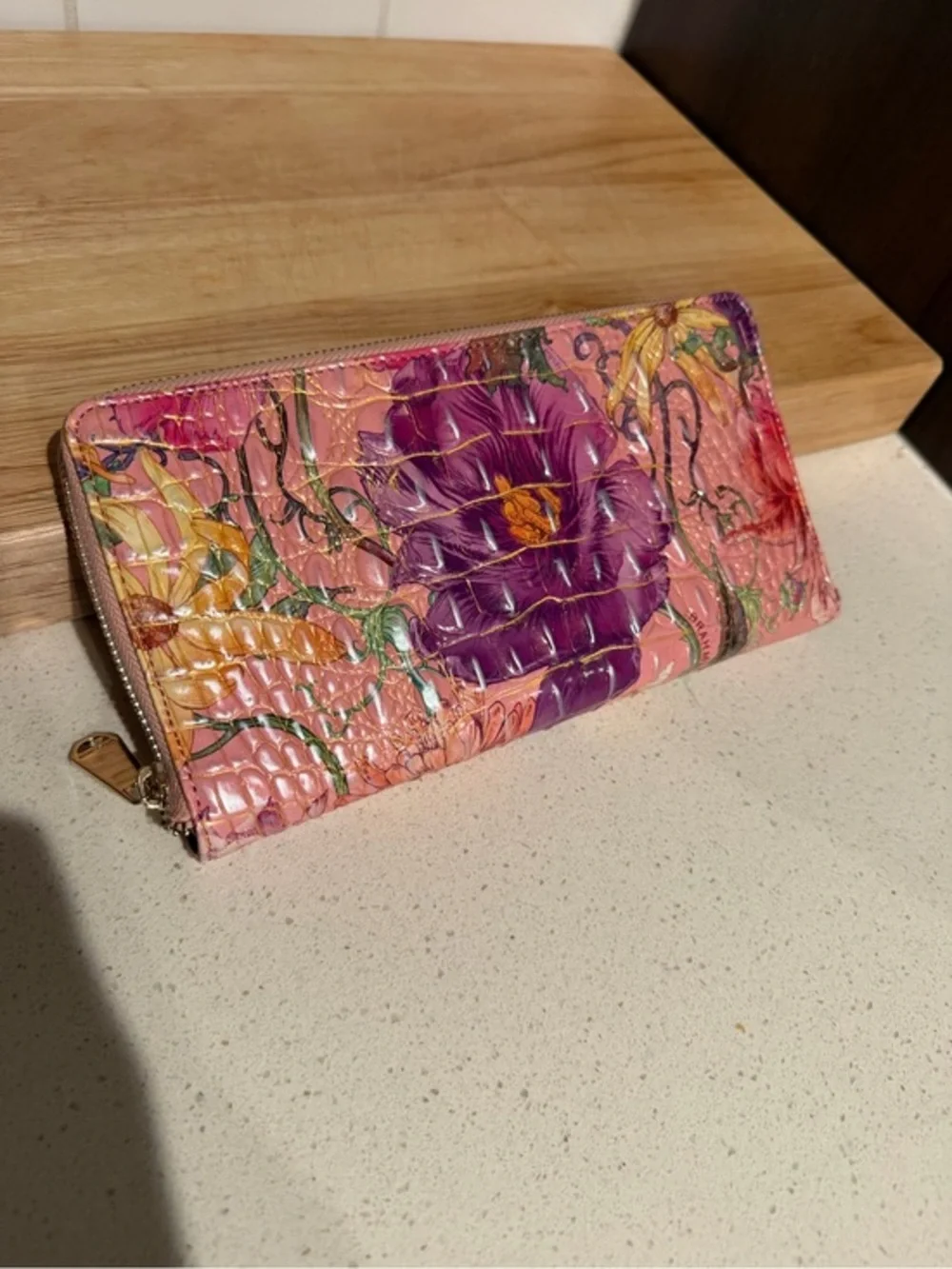 Brahmin perennial Melbourne Leather Skyler‎ Wallet- Floral Flowers Pink